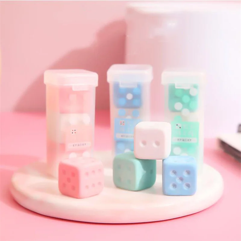 

24 box/lot Creative Dice Modeling Eraser Cute Writing Drawing Rubber Pencil Eraser StationeryGifts Office School Supplies