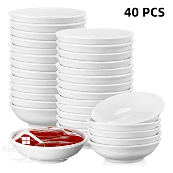 Petits bols à Sauce à tremper en plastique, 40 pièces, pour Restaurants, Bars, cuisine, bols à tremper blancs, ensemble de plats à Sauce soja en vrac