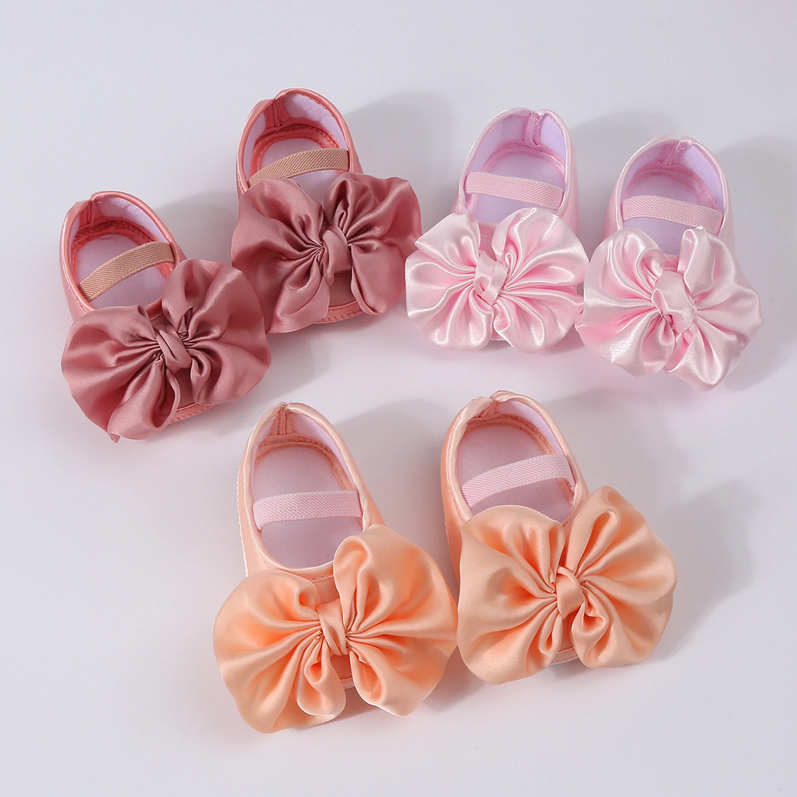 Baby Girls Shoes Cute Bowknot Mary Jane Flats Crib Shoes Princess Soft Non-Slip Walking with Headband Infant First Walker