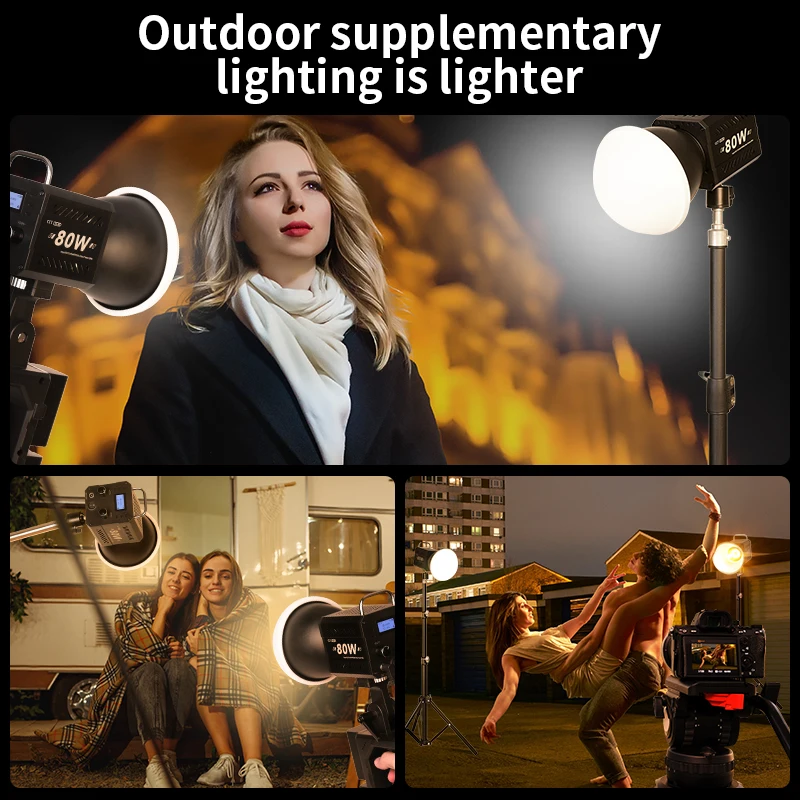 Dual Color Temperature COB Photography Light 80W Professional LED Video Light Portable Lampshade Handheld Fill Light mini Bowens 6