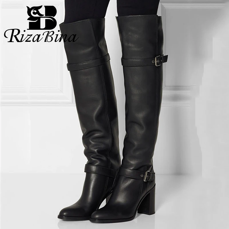 

RIZABINA Size 31-43 2023 New Women'S Over Knee Boots Real Leather Buckles Winter Women Shoes Party Female Long Boot Footwear