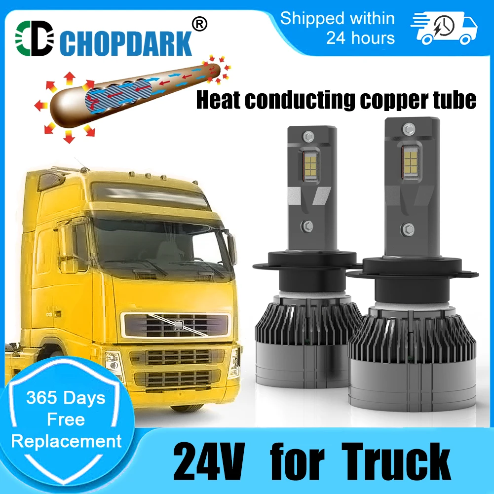 LED H7 24V Truck Car Headlight bulbs CSP 3570 GXP Chips 24000Lm 110W 6500K  Cold Light Thermal Copper Tube Super Bright 2pcs