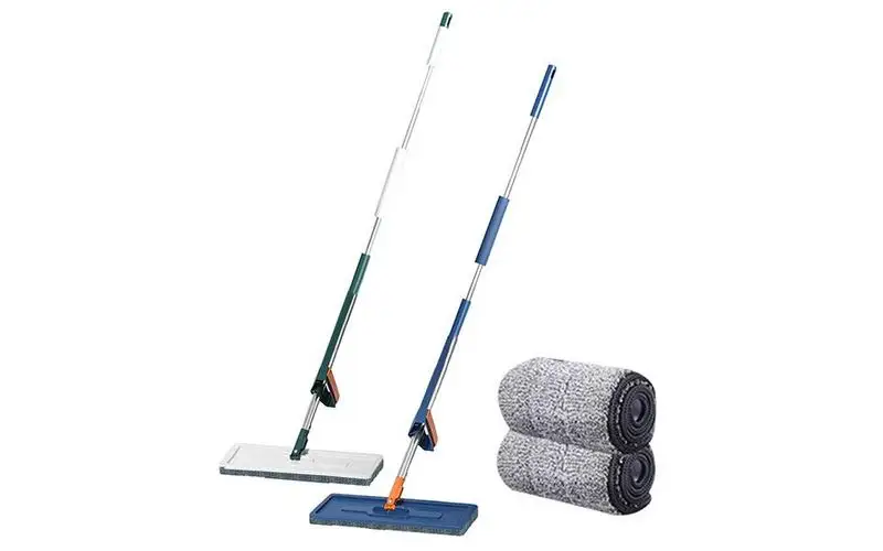 

Self Cleaning Mop Large Flat Mop Self contained Dewatering Scraper mop For Home and Floor Cleaning Mop with 2 Washable Mop Pads