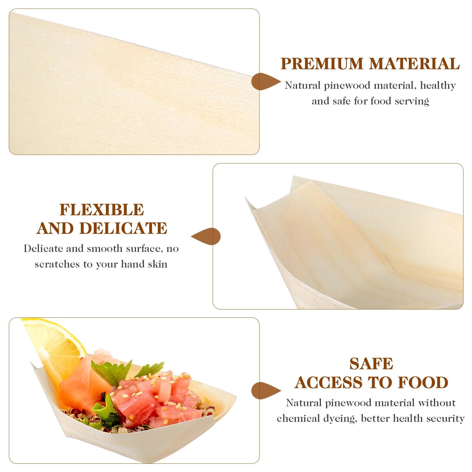 100pcs/Pack Disposable Sushi Trays Boats Plates Trays Disposable Sushi Wood Boat Natural Pine Wood Serving Boat Party Supplies