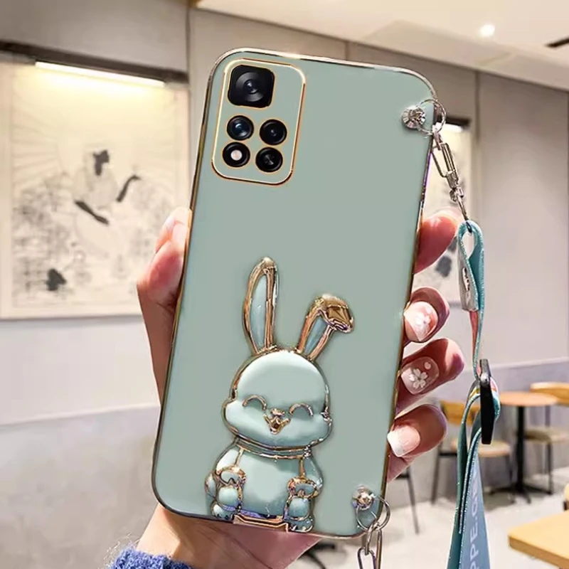 Crossbody Lanyard Rabbit bracket Plating Case for Samsung Galaxy