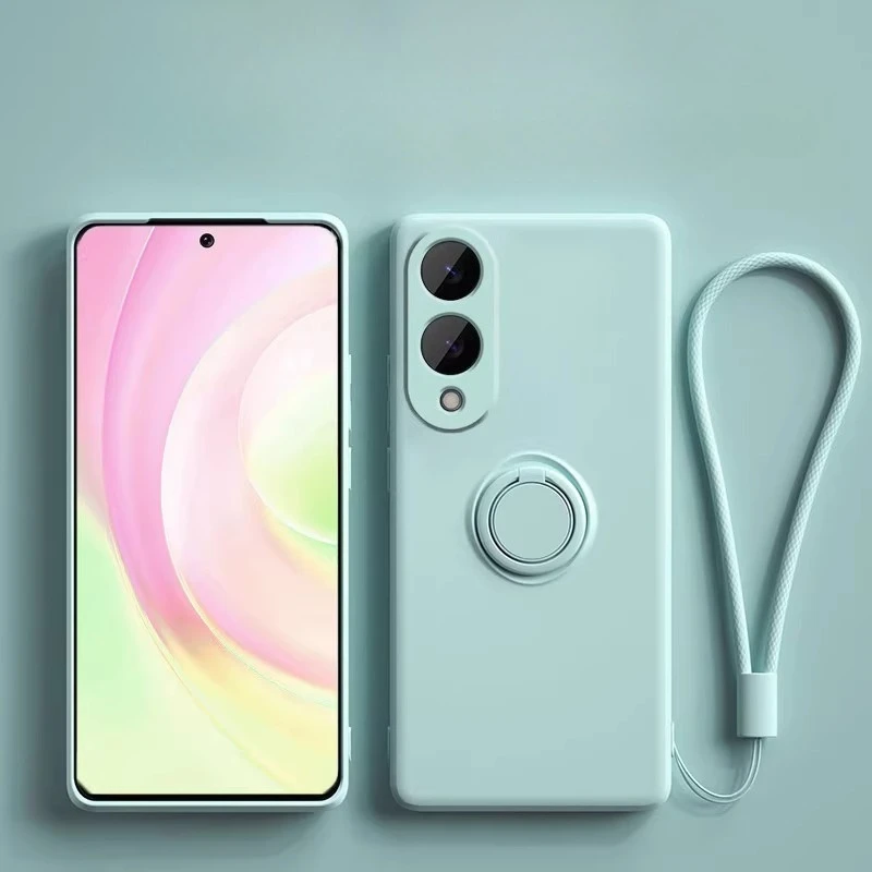 Liquid Silicone Phone Case with Ring Holder and Wrist Strap