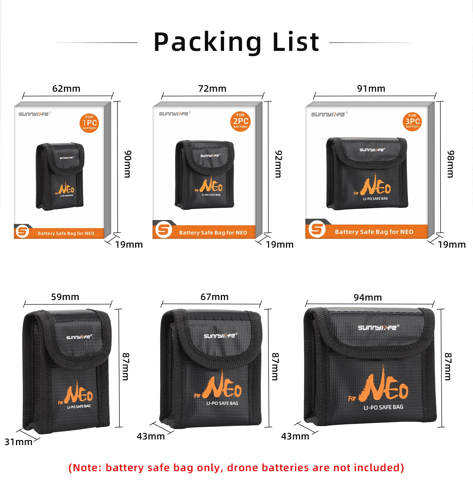 Sac antidéflagrant Sunnylife pour batterie DJI NEO - 1/2/3 piles