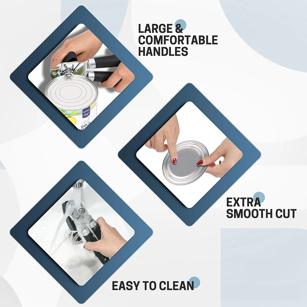 Heavy Duty Ergonomic Can Opener with Smooth Edge Design and Built-in Bottle Opener