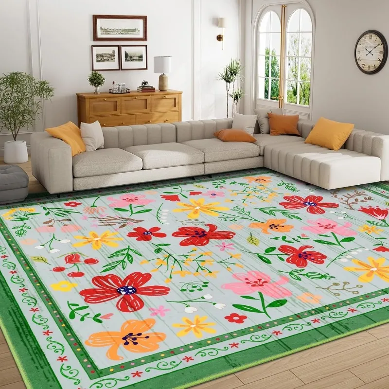 Floral Living Room Carpet Small Fresh IG Bedroom Rug Fashionable Machine Washable Non-slip Sofa Coffee Table Mats Ковер Tapis 러그