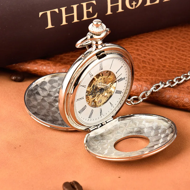 Luxury Steampunk Vintage Mechanical Pocket Watch for Men Ladies Skeleton Dial Engraved Case Fob Chain Pendant Collection Clock