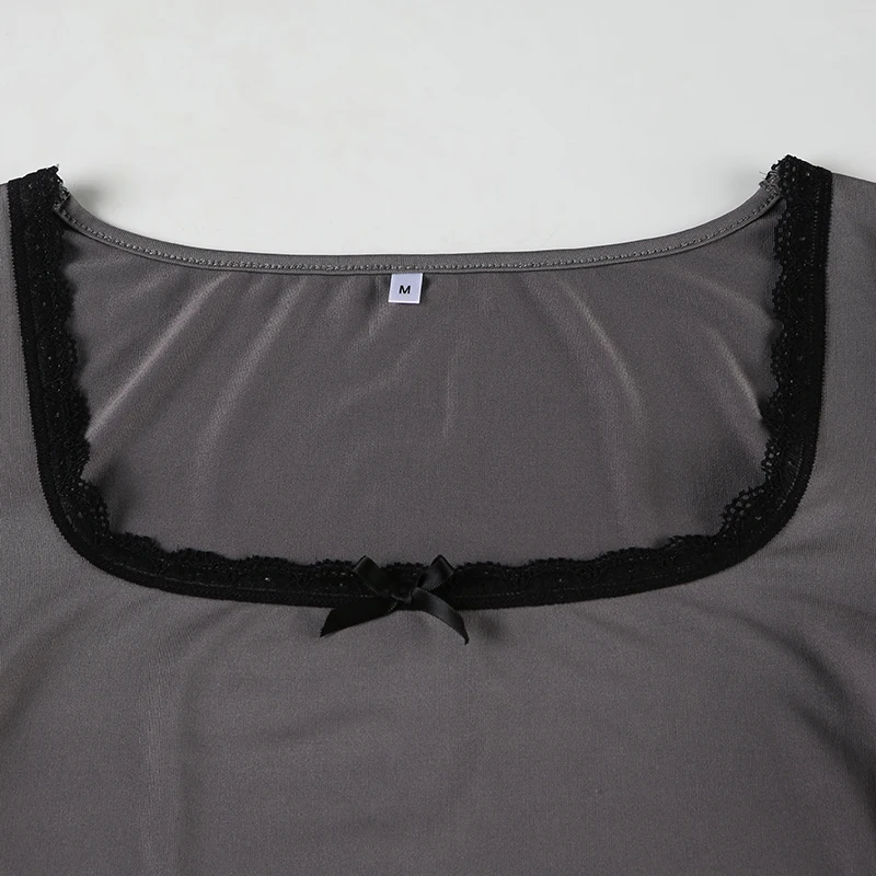 Autumn Hotsweets Slim Long Sleeve Bodysuit Women Simple Lace Trim Square Collar Bow Rompers s Trendy Clothing