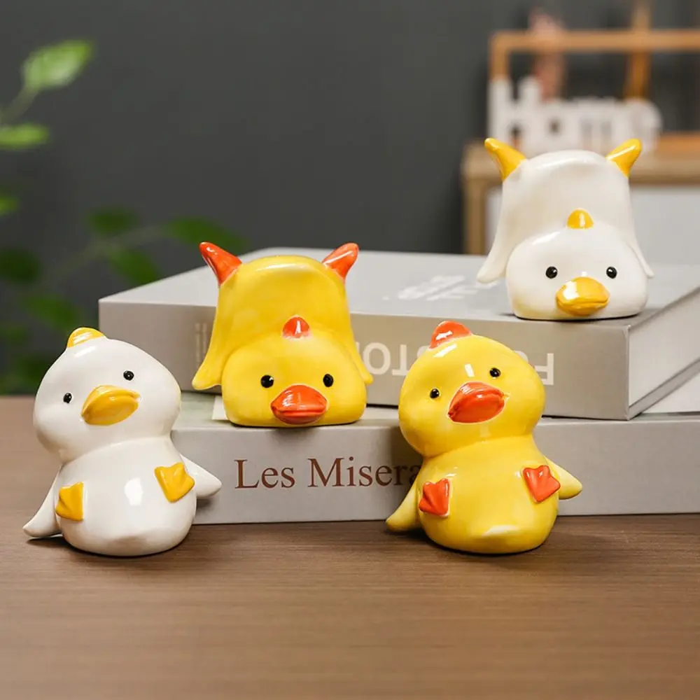 Yellow Ceramic Duck Figurine - Miniature Collectible Ornament & Decorative Craft