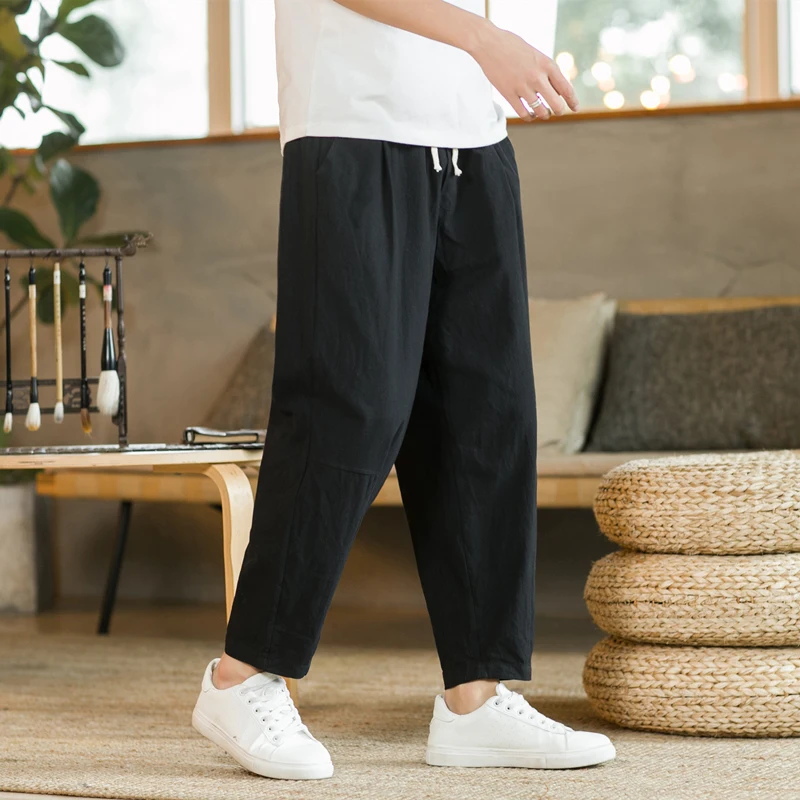 Men' Trousers Cotton Linen Pants Solid Color Breathable