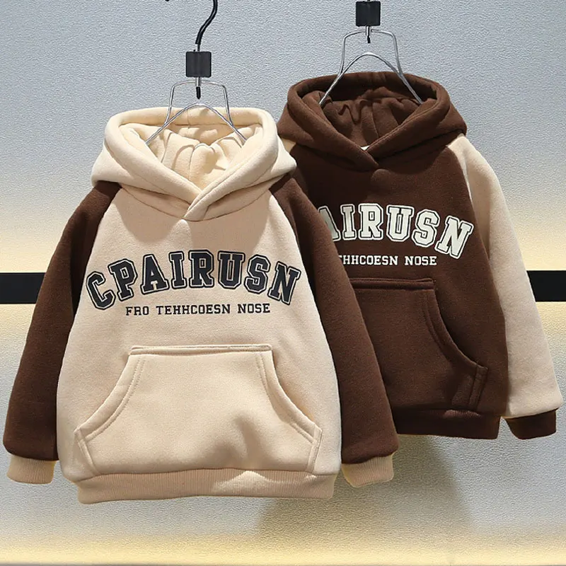 

Winter Kids Hoodies Autumn Winter Hoody for Boys Thicken Girls Sweater Long Sleeved Children Outerwear Color Contrast Baby Coat