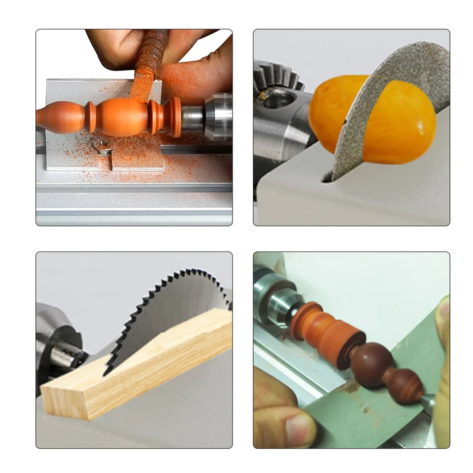 DIYミニ旋盤ポリッシャーグラインダドリルラーテーブルは機械を見た研磨木工のための切削工具-@MH8438　 ミニ旋盤ビーズポリッシャーマシン Diy 加工調整可能なロータリー