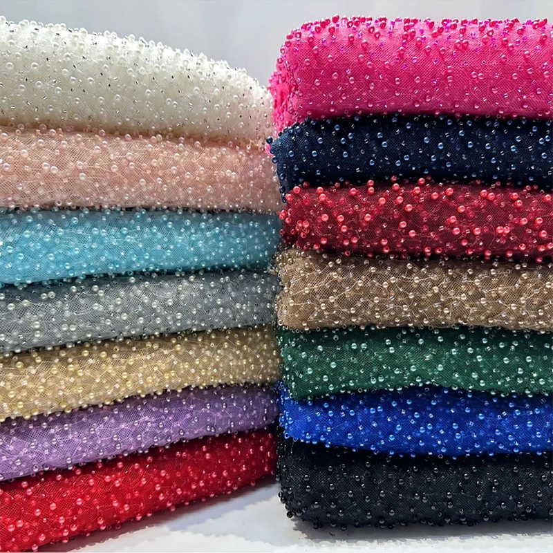 1yard Perle Mesh Stoff Runde Perle Rohr Stickerei Stoff High-End-Hochzeit Kleid Rock DIY Nähen Stoff Tüll tuch 125cm Breite – Detail 2