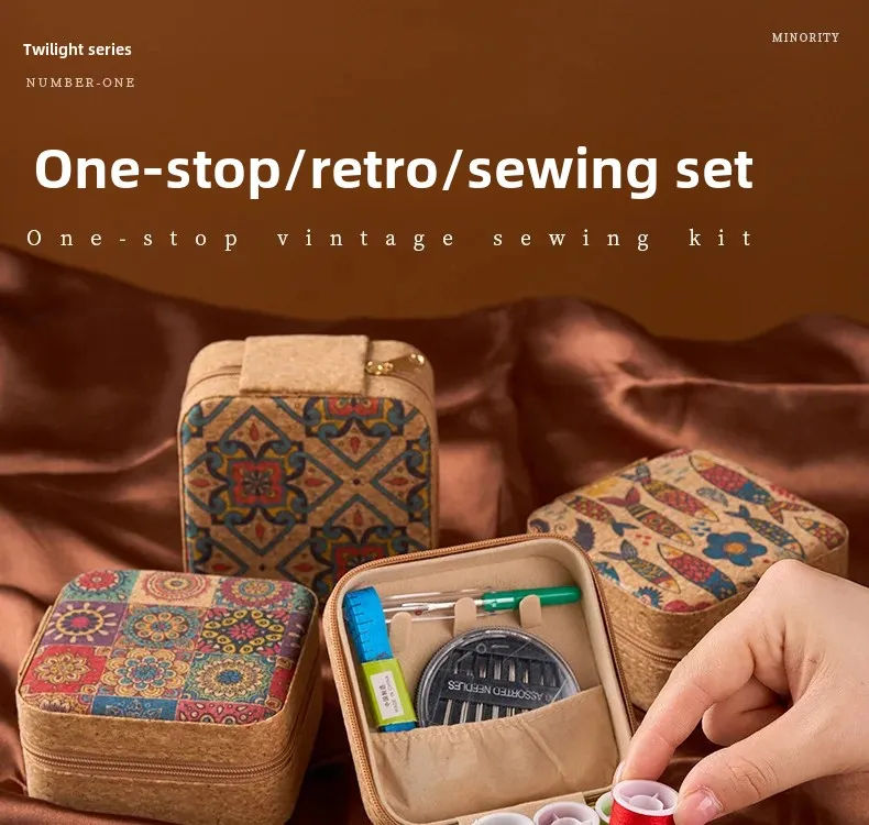 Mini Travel Sewing Kit Leather Case for Adults Beginners