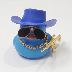 Vibrant Yellow Duckling with Weapon - Cute Rubber Dashboard Ornament (Blue Set B)