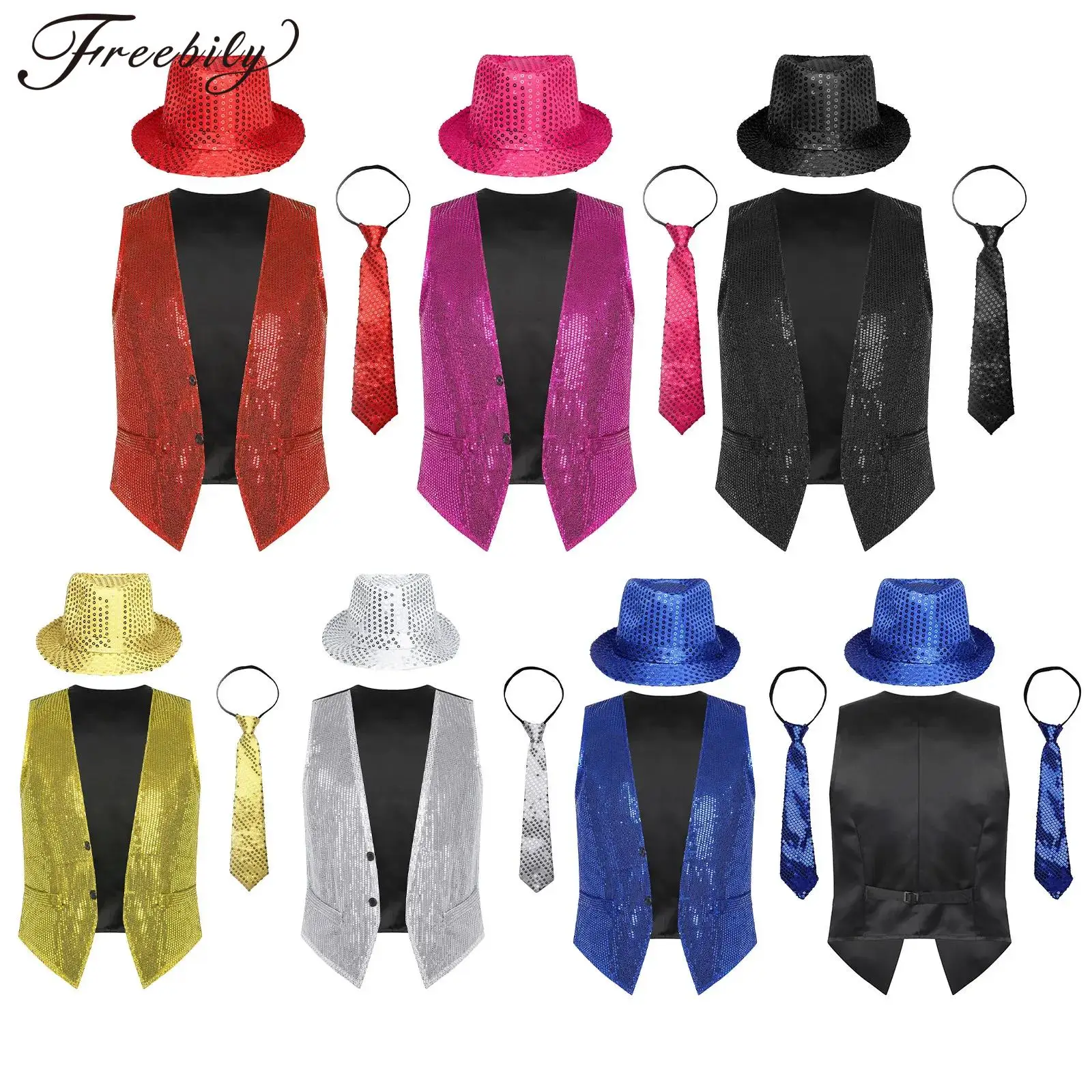 Gilet con brillantini, da uomo, da discoteca, con scollo a V, con Gilet con brillantini, da uomo, da discoteca, con scollo a V, con