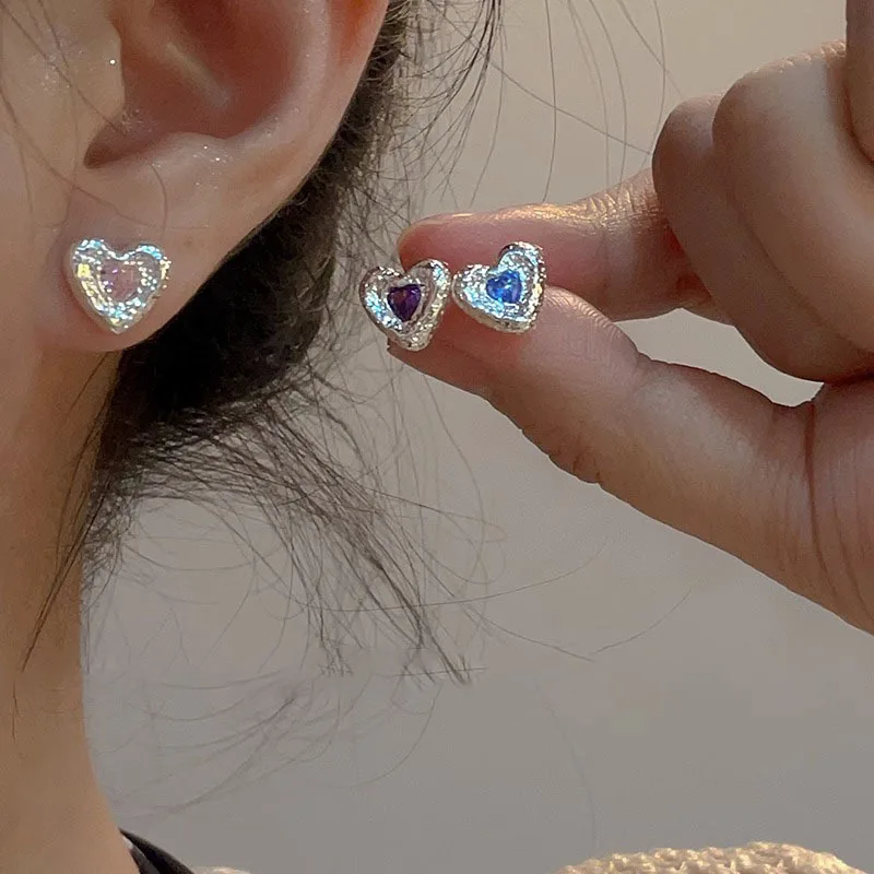 

New Arrival 925 Sterling Silver Love Heart Zircon Earring for Women Girl Gift Liquid Lava Frosting Lovely Jewelry Dropshipping