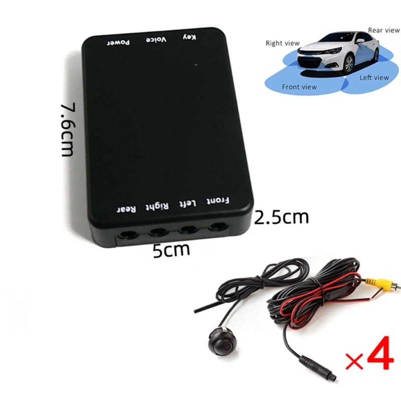 G99F 360 Degree Car Reversing Image Parking Panoramic Side View Rearview 4 Way Camera Control Box System Exterior Accessories