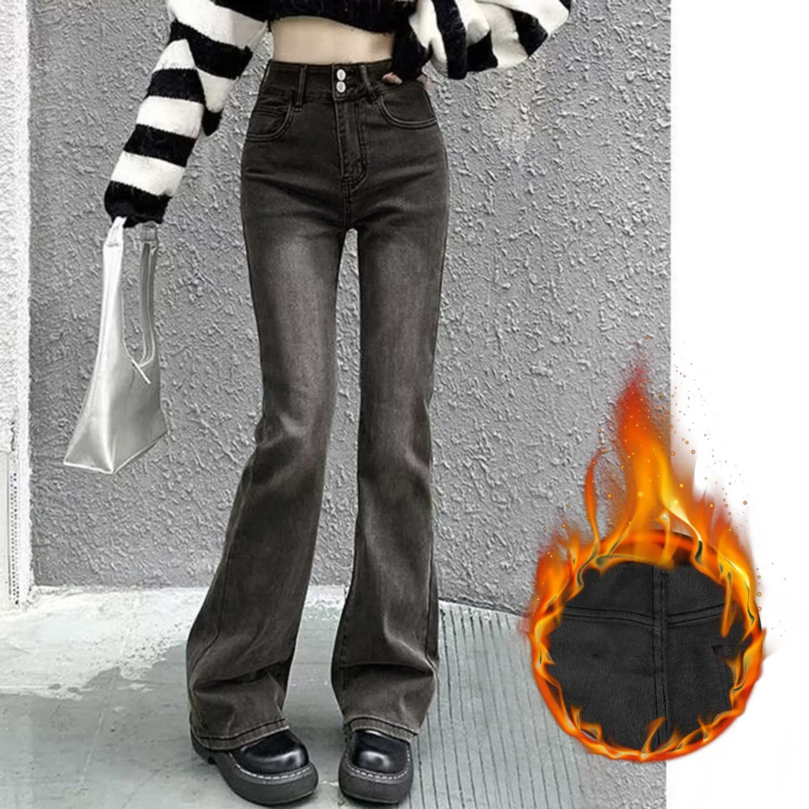 

Fashion Wide Leg Pants Jean Flare Pants Korean Fashion Plus Slim High Waist Denim Jeans Velet Straight Women Casual Retro