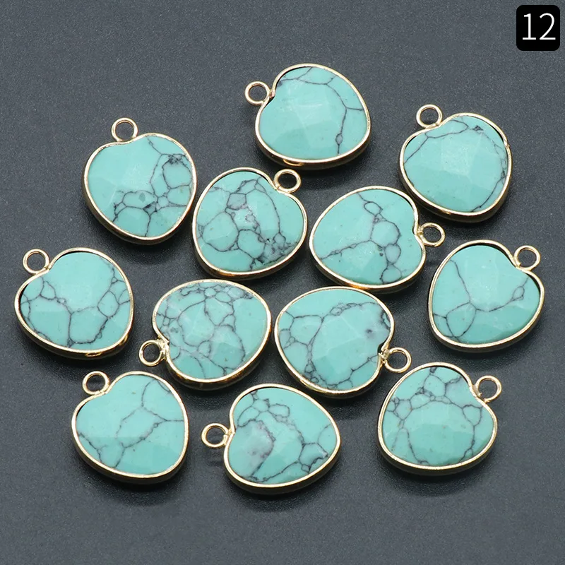 20pcs Natural Stone Heart Pendants Opal Rose Quartz Tiger's Eye Agate Crystal Charms for Diy Earrings Necklace Jewelry Making