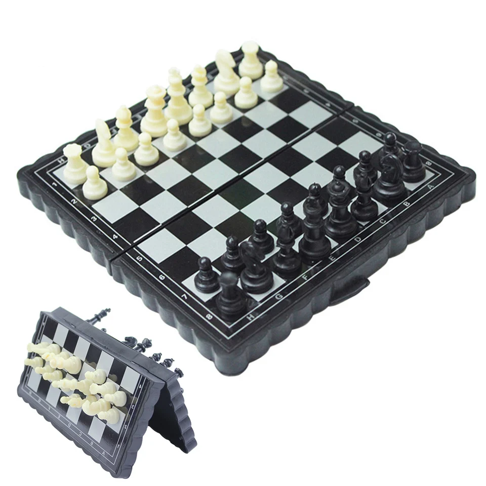 Plastic Mini Chess Set Portable Game of International Chess 13*13cm Folding Chessboard Family Board Game Toy Gift for Kids