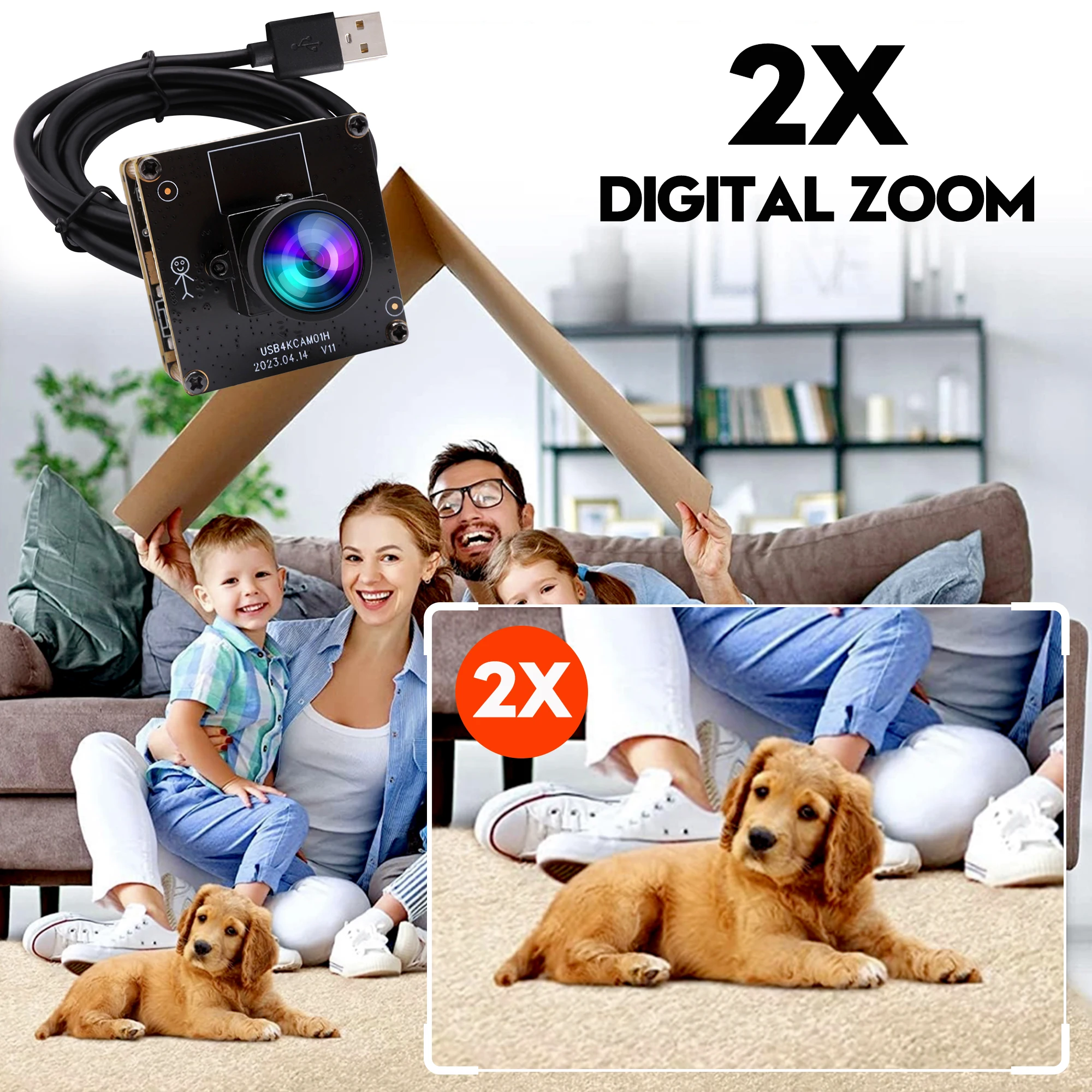 ELP 4K 카메라 모듈, USB 2.0 및 HDMI 출력, 2X 디지털 줌, 120 도 왜곡 없음, H.264 4K 30FPS USB 카메라