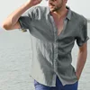 Summer Cotton Linen Shirts For Men Casual Short Sleeved Shirts Blouses Solid Turn-Down Collar Formal Beach Shirts Male Clothing 3