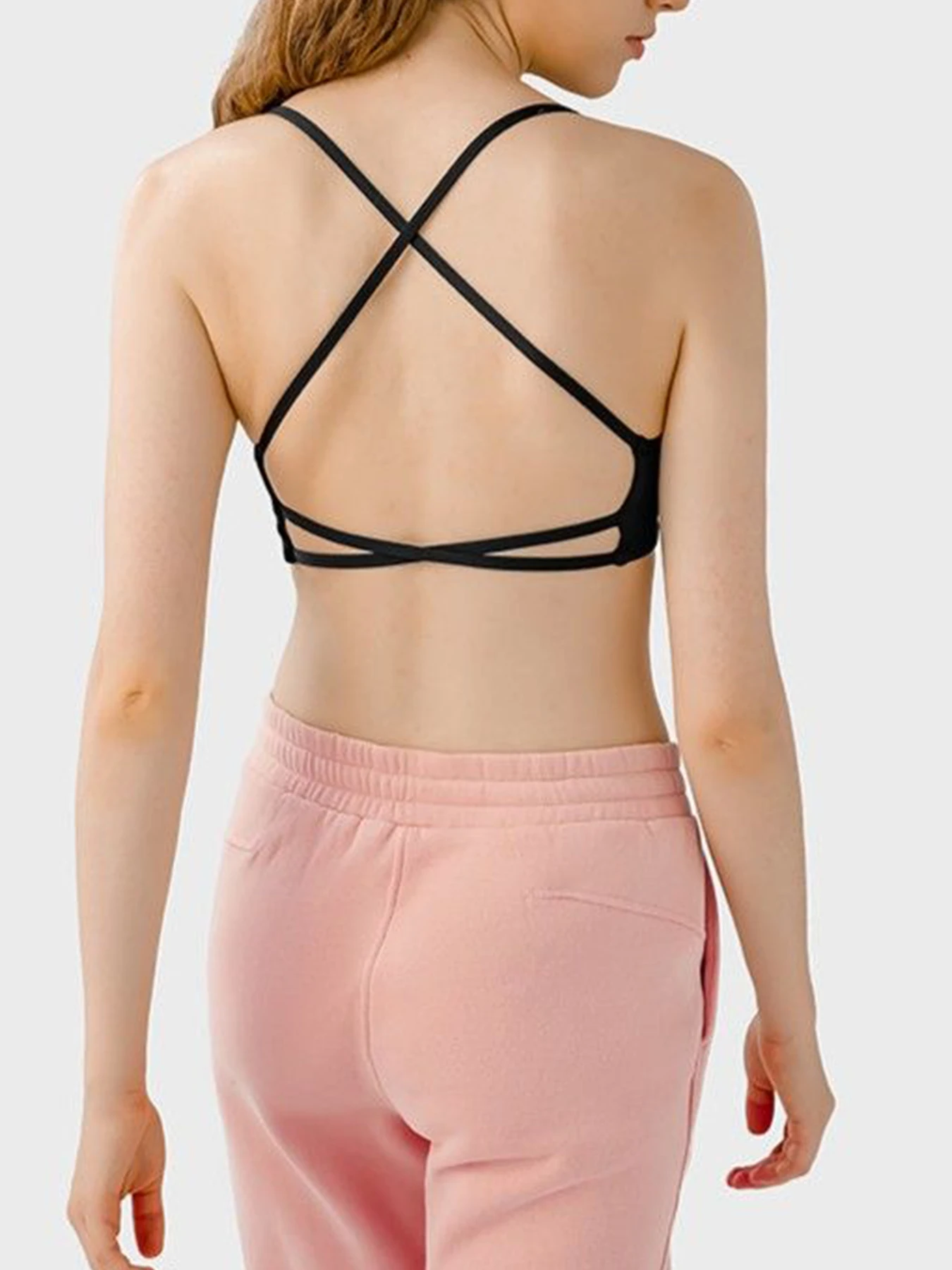 Bunter Träger-Yoga-BH mit sexy überkreuztem Rücken – leichter Halt, schnell trocknend, perfekt für Sommertraining und Schichten – Detail 5