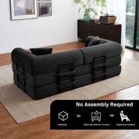 79'' Boneless Couch Foldable Convertible Futon Sleeper Sofa Bed Floor Lounge with L-Shaped Armrests for Living Room Sofas 3