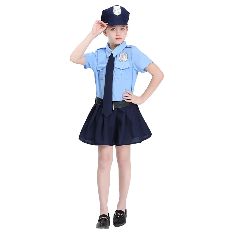 Cosplay Costume Halloween Dress Outfit Girl Police Officer Costume Set Cop Uniform Dress Up Halloween Out fits for Kids