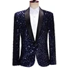 Mens Shiny Sequin Blazer Jacket Party Wedding Nightclub Glitter Shawl Lapel Tuxedo Blazer Navy Blue Stage Prom Dress Suit Jacket 1
