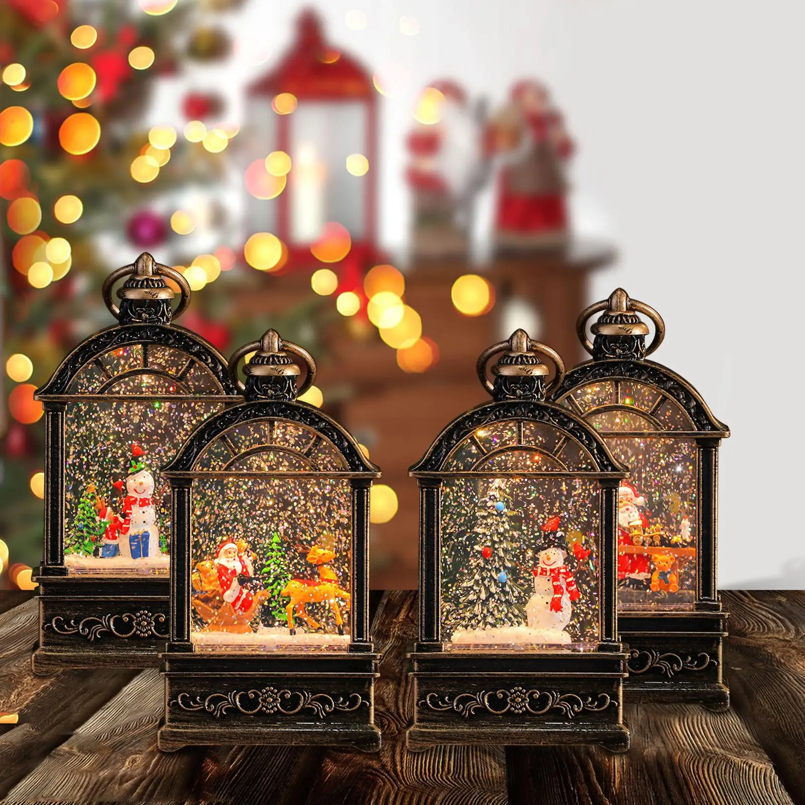 Christmas Musical Snow Globe Lantern for Christmas Decoration,