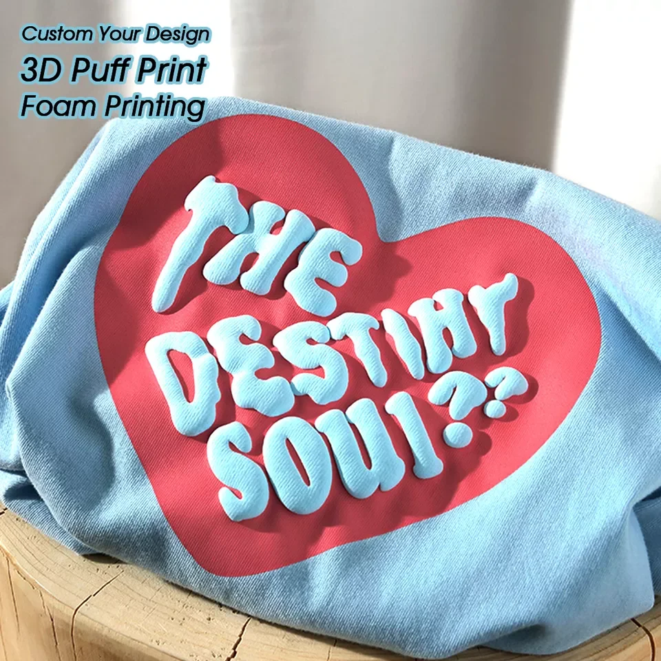 

Male 100% Cotton T-shirts Custom Logo 3D Foam Puff Print Tee Oversized Quick Dry Dropshoulder Sleeve 240g Blank Unisex Tops