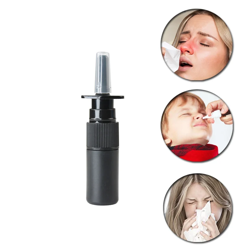 102Pcs HDPE Black Nasal Spray Bottle 5ml Portable Empty Atomizers Sample Test Pump Sprayer Mist Nose Spray Refillable Bottling
