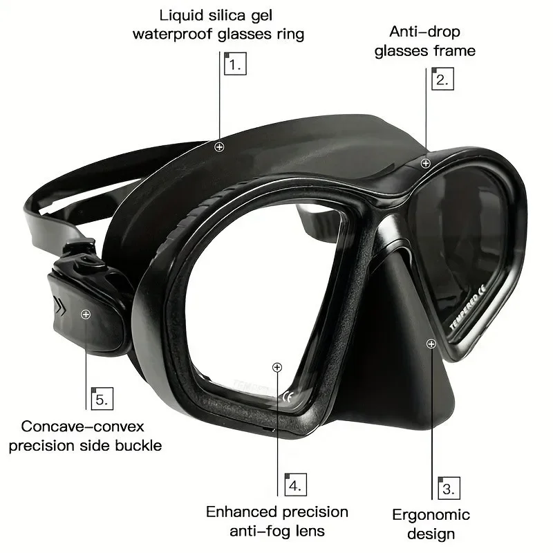 Freediving Mask Two-Window Tempered Glass Waterproof Anti-Fog Electroplated Snorkel Camera Mount