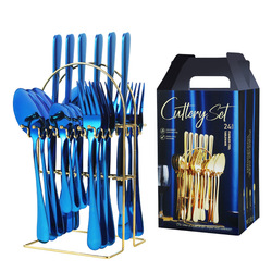 24Pcs Stainless Steel Dinnerware Set Knife Fork Spoon Tableware Flatware Set Festival Kitchen Dinnerware Gift Golden Cutlery Set