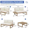 4 Piece Acacia Wood L-Shaped Outdoor Sectional Sofa Set with Built-in Side Table and Cream White Cushions, Conversation Set 2