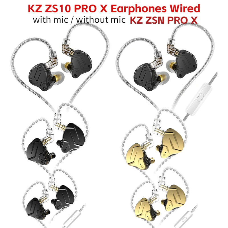 KZ ZS10 PRO X 유선 휴대폰 이어폰, 금속 이어폰, KZ ZSN 프로 X 헤드폰, 노이즈 캔슬링 헤드셋, 하이파이 베이스 이어버드, 스포츠
