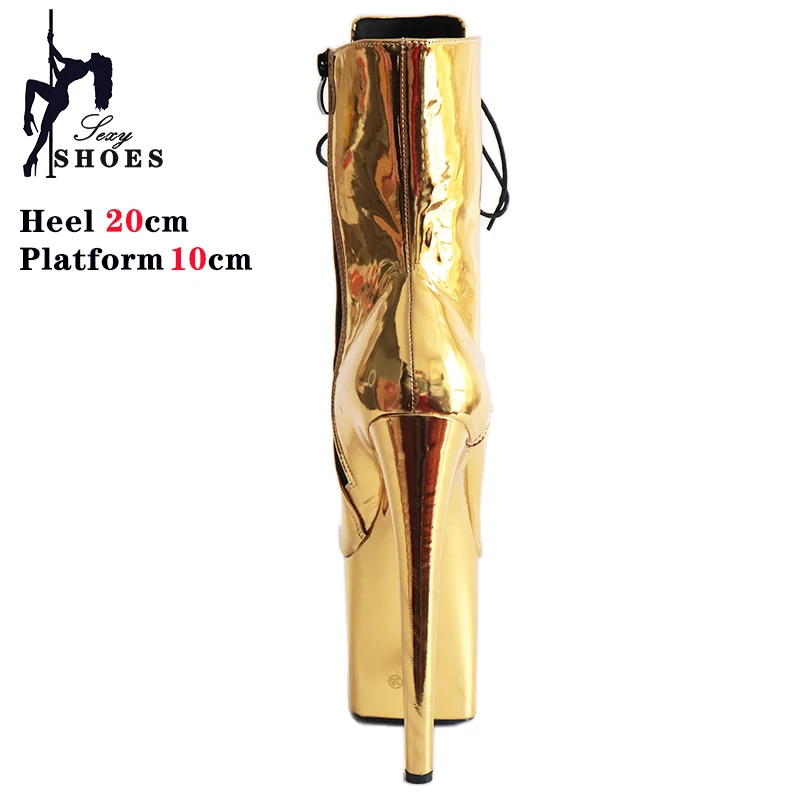 20cm/8Inch Golden High Heel Boots Pole Dance Stripper Heels Sexy Strappy Platform Women Shoes Super High Exotic Dancer Boots