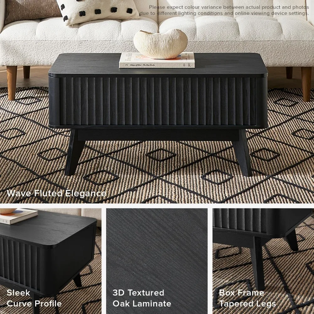 Brooklyn Lift Top Coffee Table for Living Room, Mid Century, Modern Farmhouse with Lifting Tabletop & Hidden Storage, Fluted Pa 4