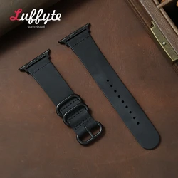 Premium Crazy Horse Genuine Leather Watch Band - Timeless Style and Durability - 42 44 45 49 S10 - 46MM (Black)