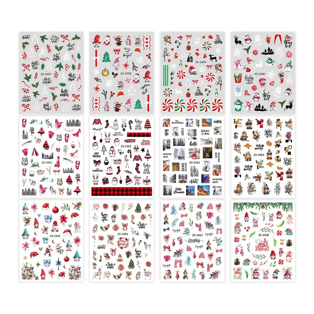 Professional Cartoon Christmas Nail Art Sticker Cute Simple Manicure Decals Santa Claus Snowman Nails Polish Sticker Women
