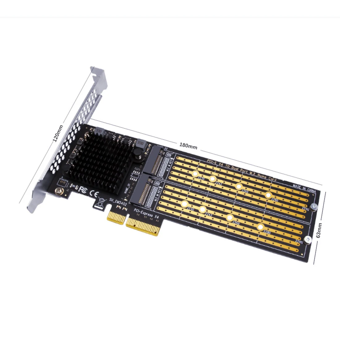 Dual Slot M.2 NVMe PCIe 4.0 X8 Adapter Card with ASM 1182E Chip, Only Work  with PCIe Splitter Function Motherboard