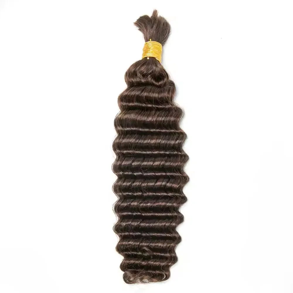 #4 Medium Brown Deep Wave Bulk Human Hair Extensions For Braiding Remy Hair Deep Curly Bulks Boho Braids For Women 2