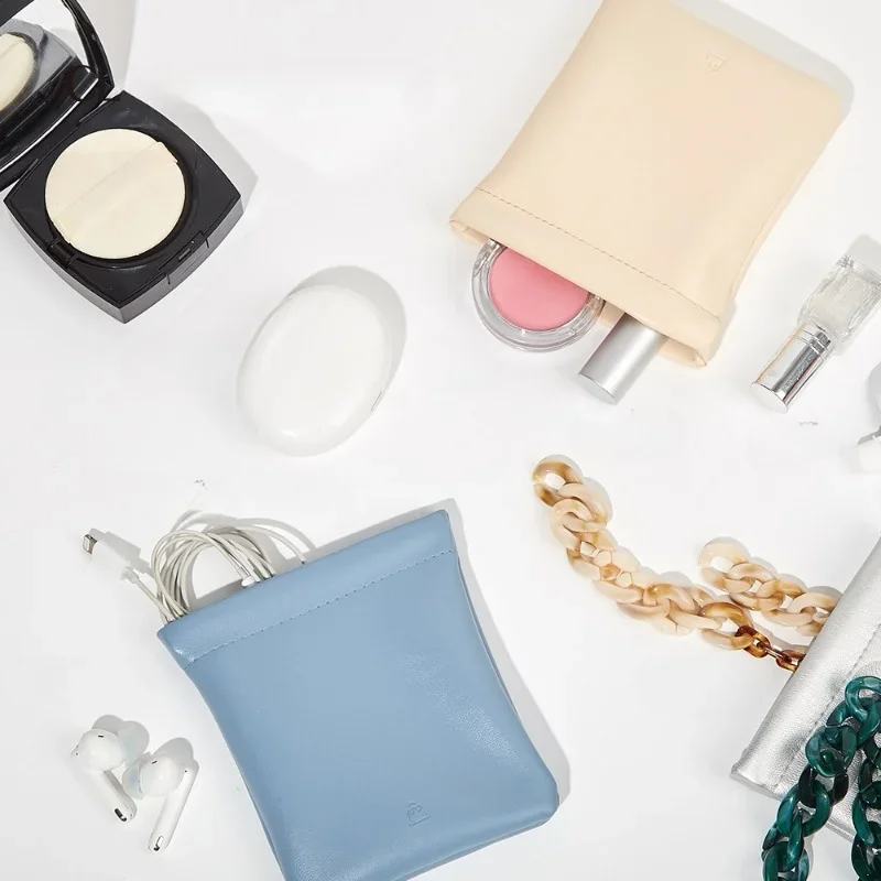 Clutch Mini Lipstick Cosmetic Bag Candy Color PU Leather Storage Bag Tampon Sanitary Pad Pouch Jewelry Key Earphone Organizer