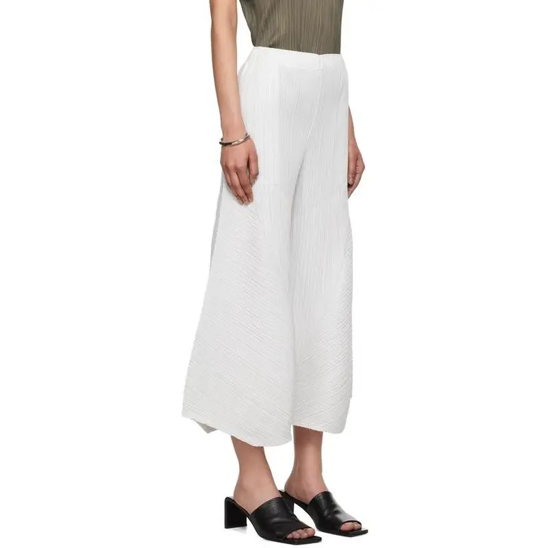 Miyake Pleated Wide Leg Pants Loose Pleats Ankle-Length Pants Women Summer 6