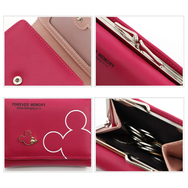 Disney Cartoon Mickey Mouse Wallet for Women's PU Leather Coin Purse Woman Mini Short Wallets Girls Bags Fashion Accessories 4
